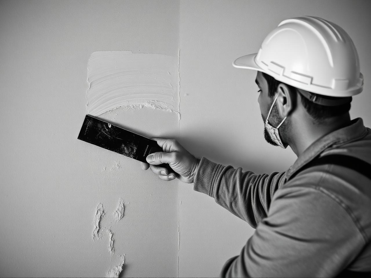 Tradesman smoothing joint compound over a drywall patch